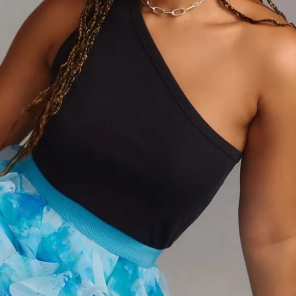 Anthropologie The Cheri Ruffled Tulle Midi Skirt Elastic Waist Lined  Combo Blue - Picture 3 of 9